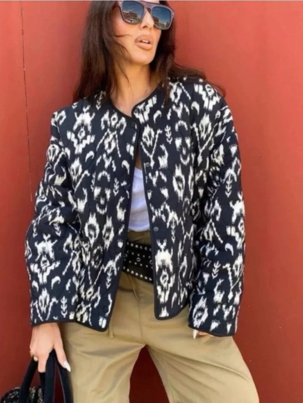 NWOT ZARA PRINTED QUILTED JACKET BLACK & WHITE POCKET SIZE L